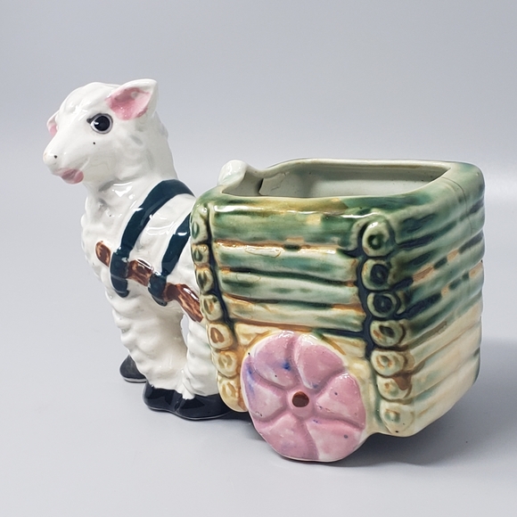 Vintage Lamb With A Cart Figure Planter - Picture 7 of 10